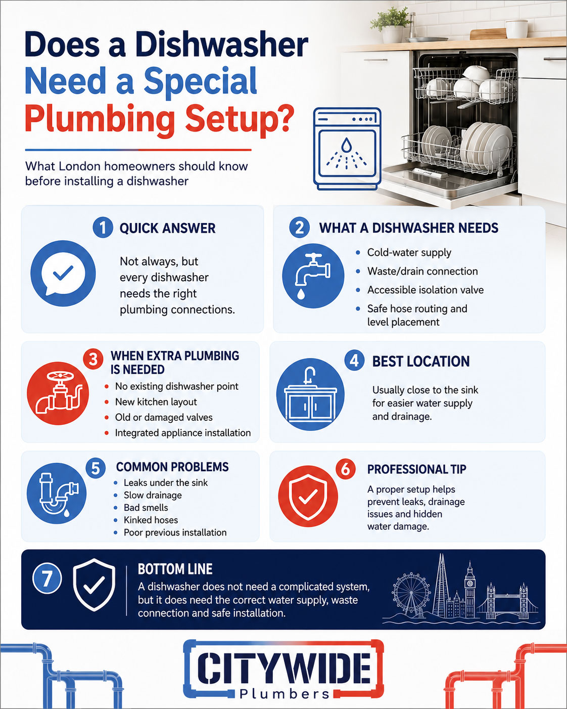 Does a Dishwasher Need a Special Plumbing Setup infographic by Citywide Plumbers