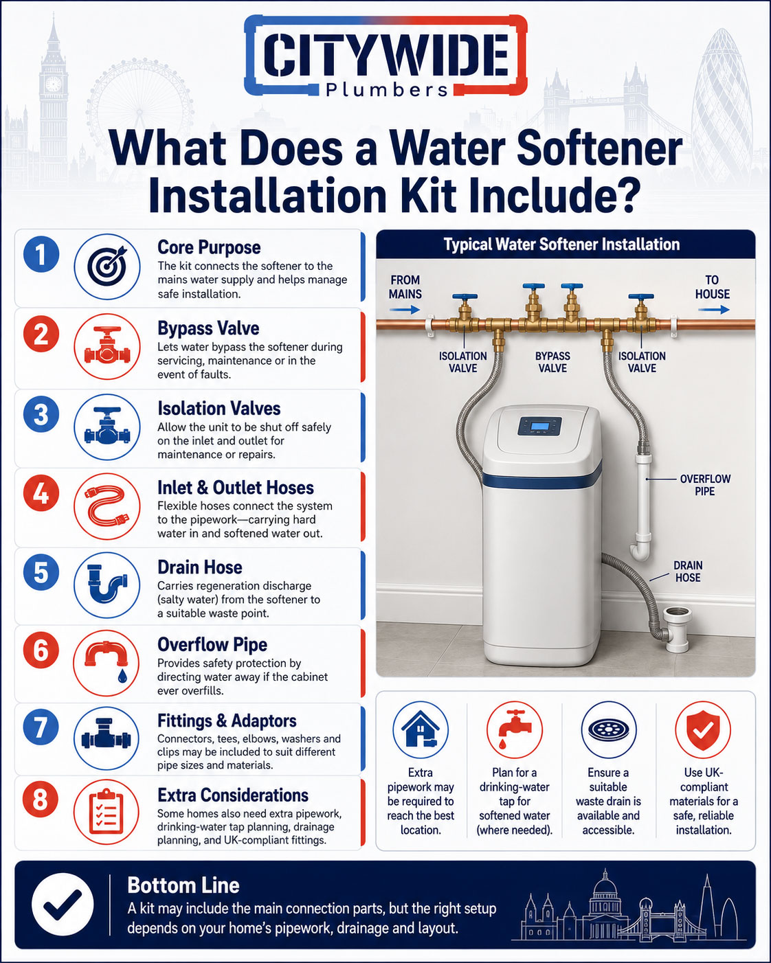 What Does a Water Softener Installation Kit Include infographic by Citywide Plumbers