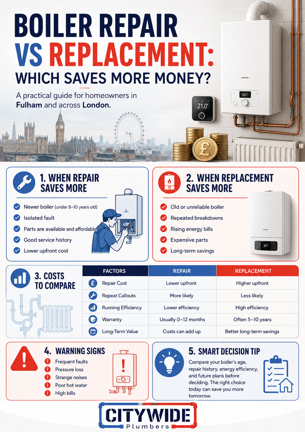 Boiler Repair vs Replacement Which Saves More Money Citywide Plumbers Infographic