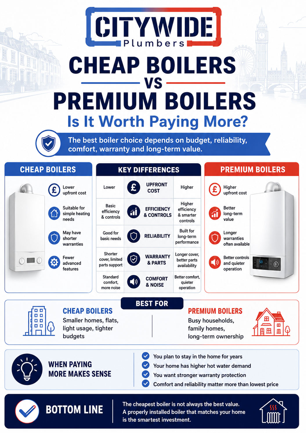 Cheap Boilers vs Premium Boilers Is It Worth Paying More infographic by Citywide Plumbers