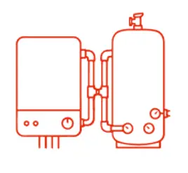 System boiler and hot water cylinder illustration